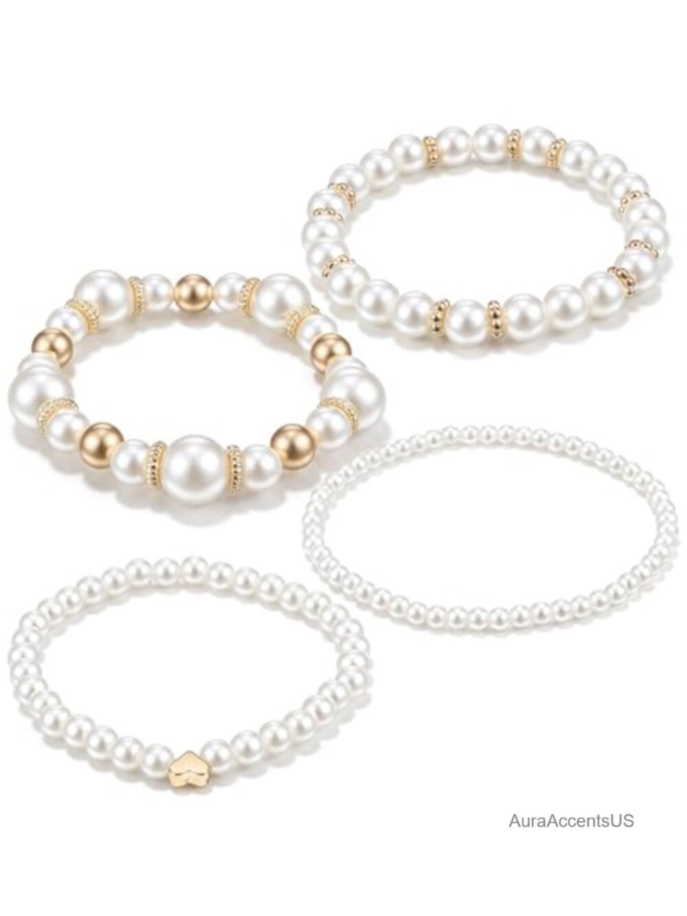 4-Piece Pearl Bracelet Set Stackable Stretch Bead Bracelets for Women